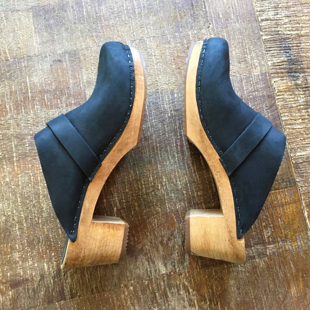 Sanita Manuella Clog Womens 39 8 Black Slip On Leather Wood Classic Comfort - Picture 8 of 12